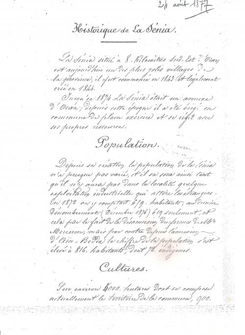 HISTORIQUE DE LA SENIA